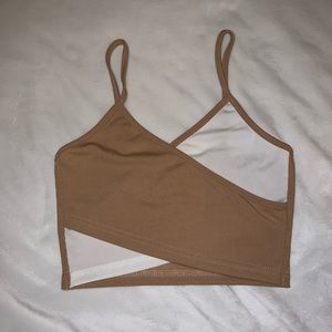 Tan and White Crossover Tank Top